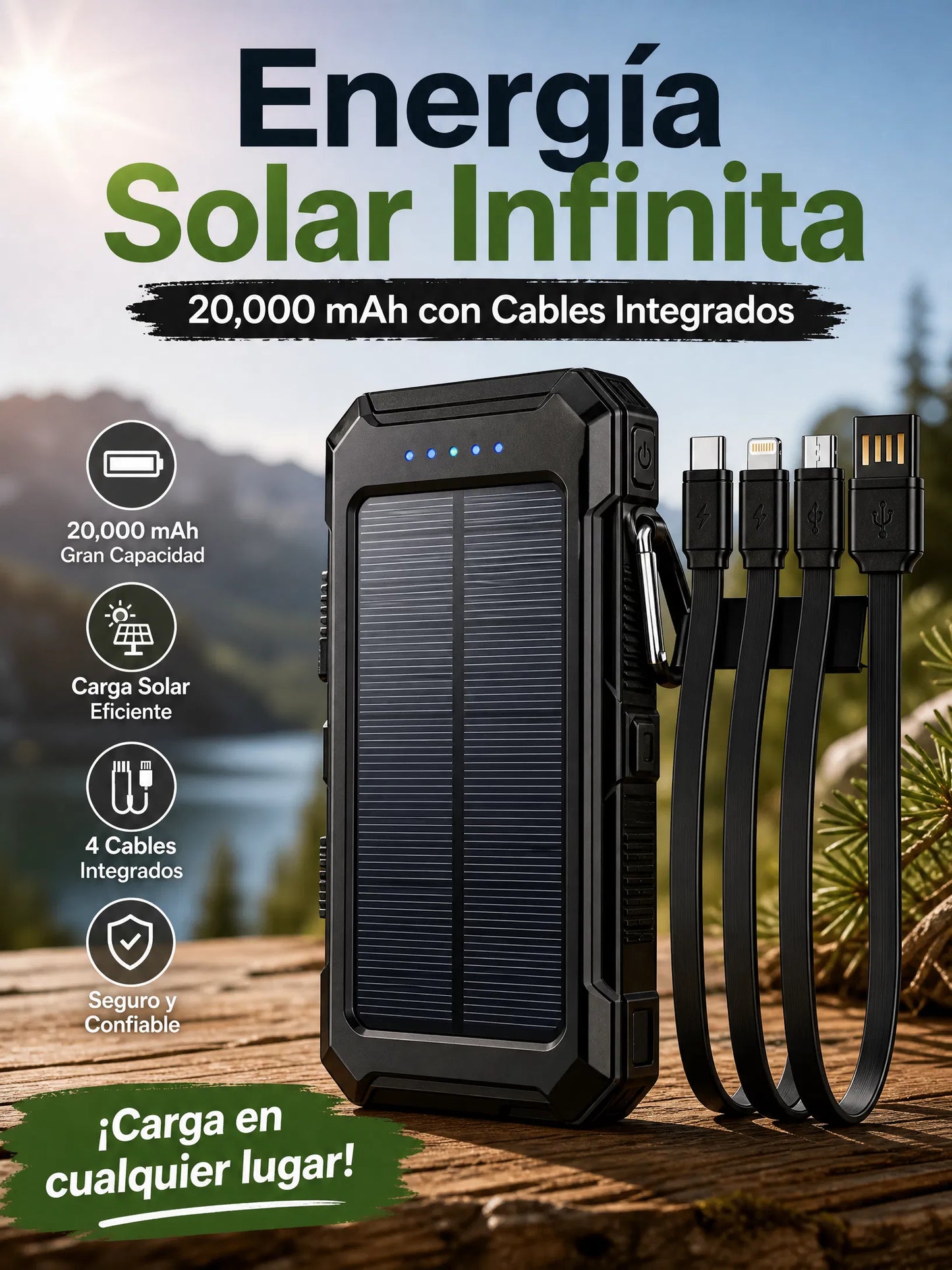 Power Bank 10000mAh con Pantalla Digital y Cables Integrados: Carga Rápida y Precisa